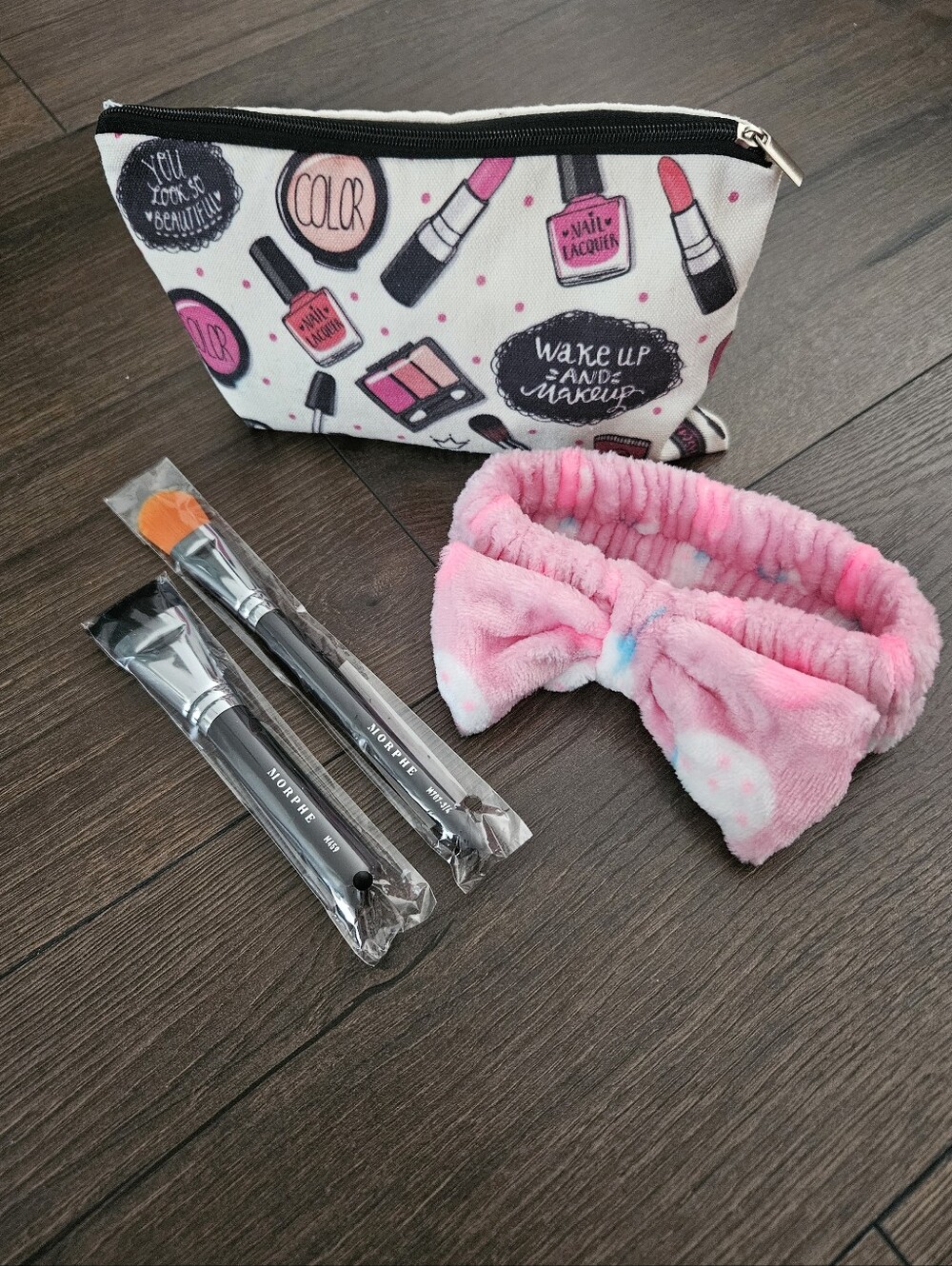 NEW Morphe Makeup Brush Beauty Bundle Cosmetic Bag + Spa Bow Headband